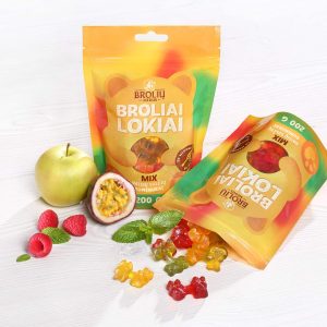 Pasiflorų, obuolių ir aviečių skonio guminukų MIX 200g BROLIAI LOKIAI